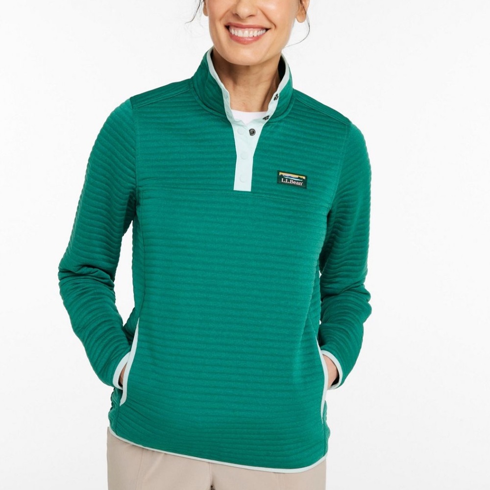 L.L. Bean Emerald Green Quarter-Snap Pullover with White Trim
